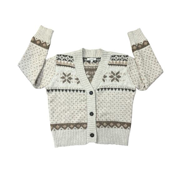 Francescas Symone Fair Isle Cropped Neutral Cardigan Sweater Size Medium Nordic - Picture 1 of 10